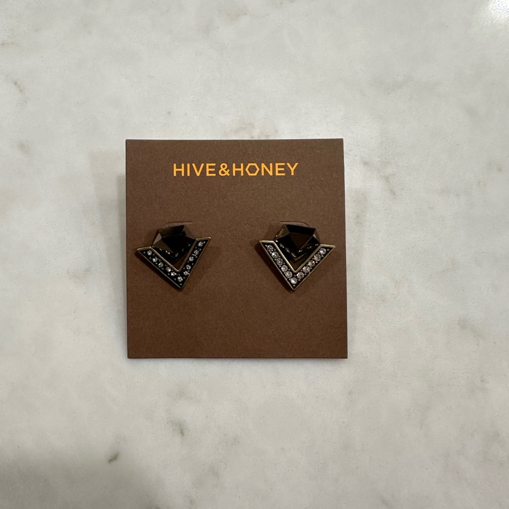Hive & Honey Dark Brown and Gold Chevron Geometric Stud Earrings